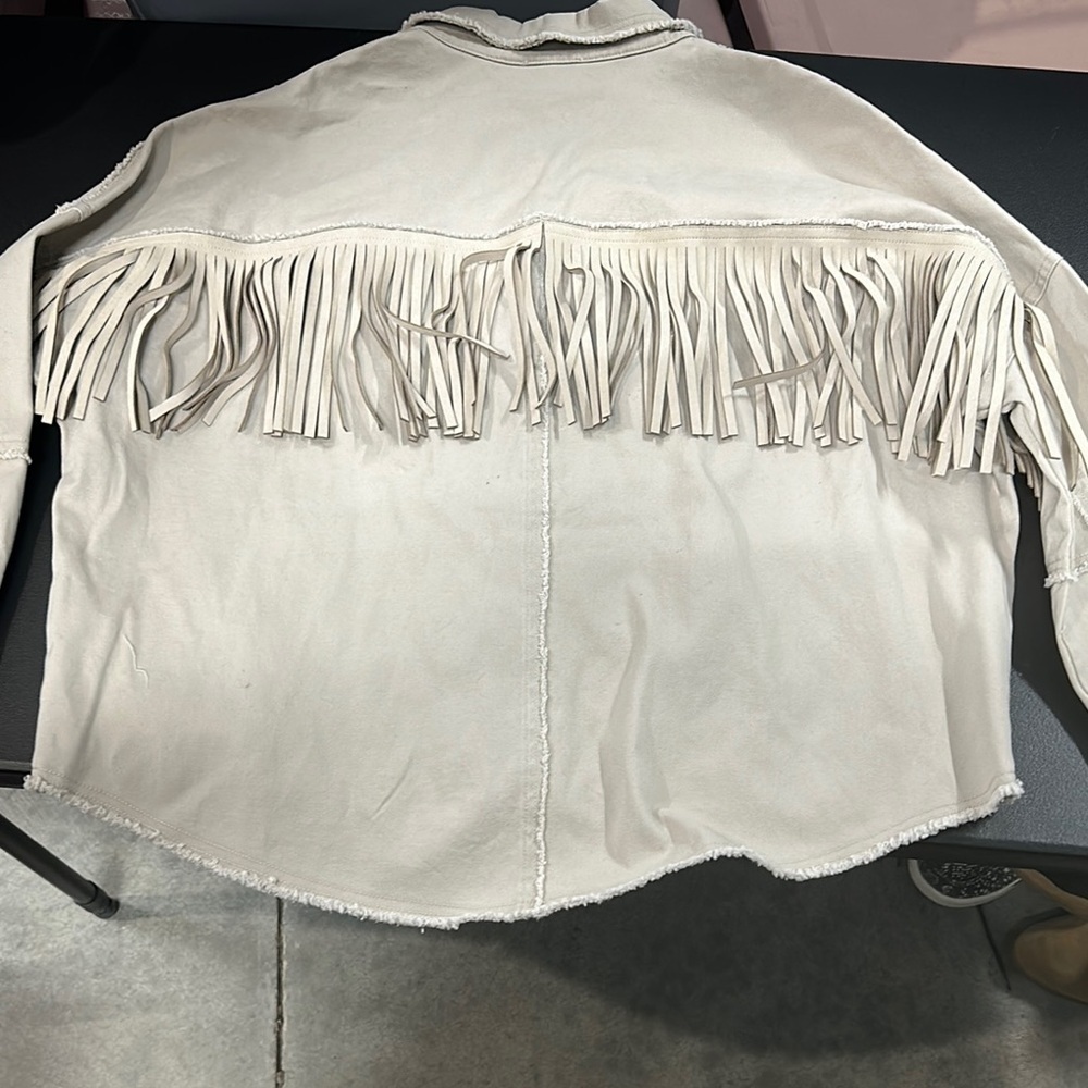 Haute Hippie women’s oversized Beige Fringe Jean Jacket with buttons size s - Picture 12 of 12